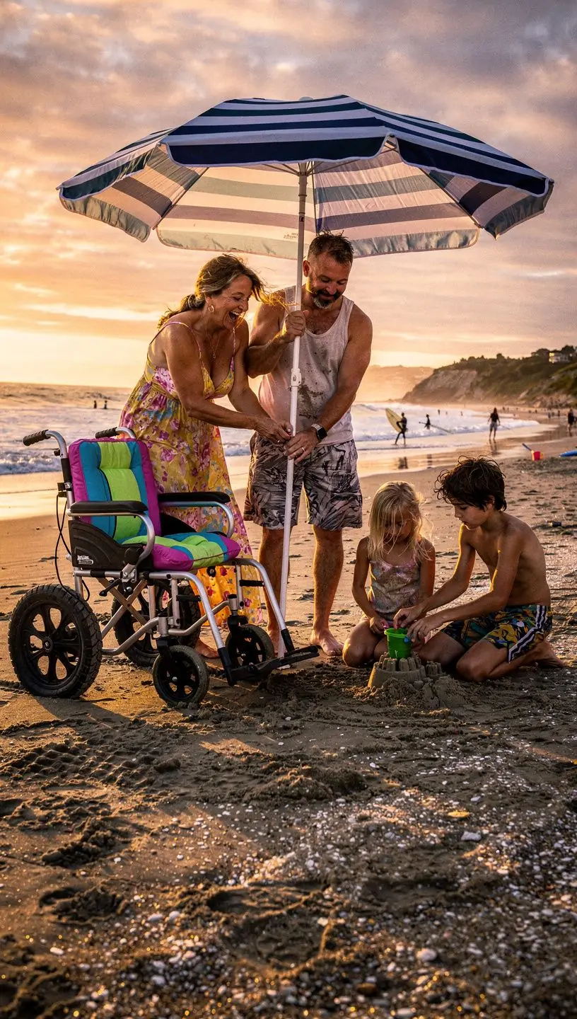Rodzina odpoczywająca na tarasie z pięknym widokiem.